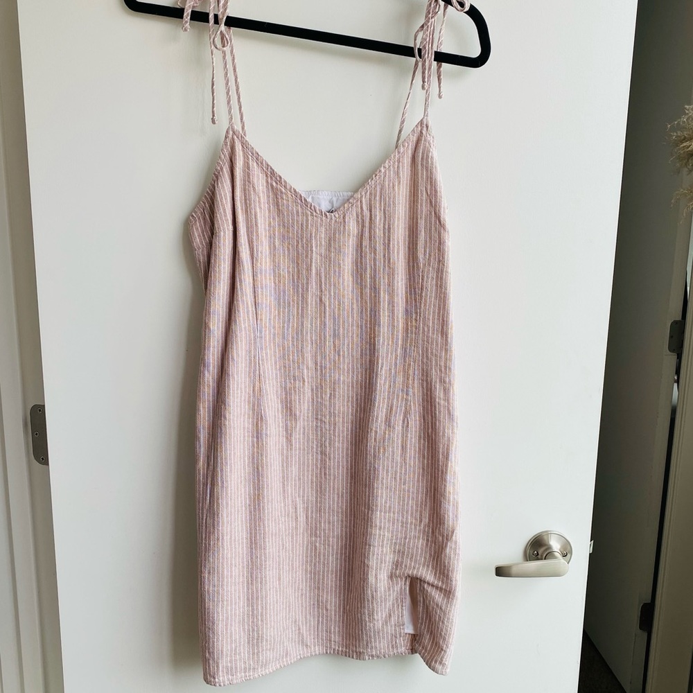 NWT Abercrombie & Fitch Tan & White Striped Linen Blend Dress